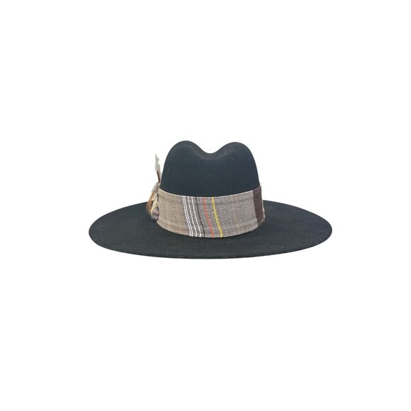 The Power Hat CO. Black Felt Wide Brim Hat w/Multicolor Band & Feather Accent - Picture 2 of 5